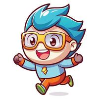 cartoon boy with glasses running and smiling vector