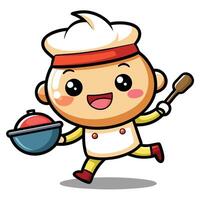 cartoon chef running with a pan and spatula vector
