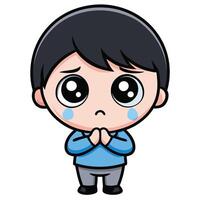 a cartoon boy crying with his hands vector