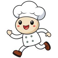 a cartoon chef running with his hands up white background vector