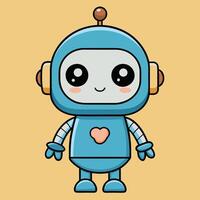 cute robot with heart on yellow background vector
