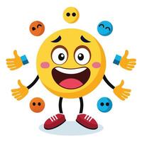 emoji character with many faces and hands vector