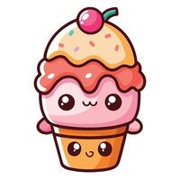 a cartoon ice cream cone with a cherry on top vector