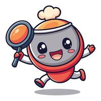 cute robot running with a magnifying glass illustration vector