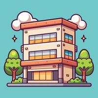 an illustration of a building with trees and vector