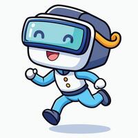 a cartoon robot running in virtual reality glasses vector