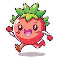 a cartoon strawberry running with a smile on its face vector