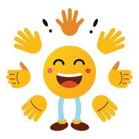 a yellow emoticion with many hands and faces vector
