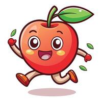 a cartoon apple running with a green leaf on its arm vector