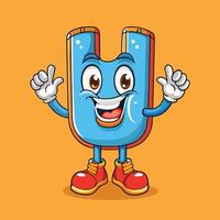 a cartoon character of the letter u with hands up and feet vector