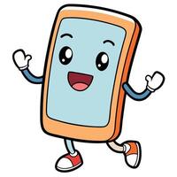 a cartoon phone character running and waving white background white background vector