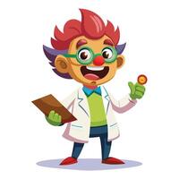 cartoon clown scientist with clipboard and red nose vector