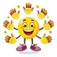 a cartoon yellow smiley face with many hands vector