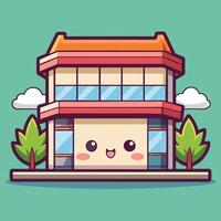 a cartoon building with a face and a tree vector