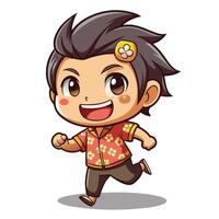 a cartoon boy running with a flower in vector
