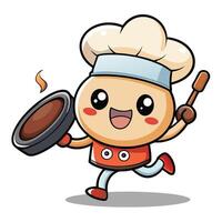 a cartoon chef running with a pan vector