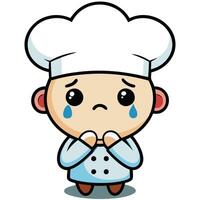 a cartoon chef crying with his hands folded white background white background vector
