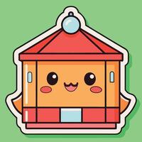 a sticker of a little house with a smiley face vector