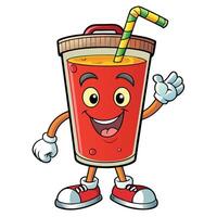 a cartoon juice drink character with a straw and a smile vector