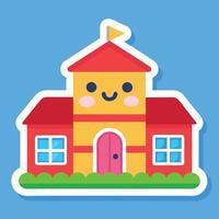 a cartoon house with a smiley face on it white background white background vector