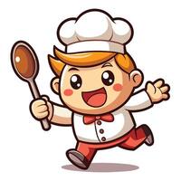 cartoon chef running with a spoon white background vector