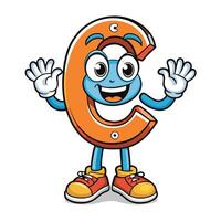 a cartoon letter c character waving and smiling vector
