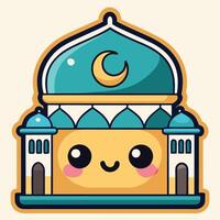 cartoon mosque with a crescent and moon vector