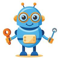 cartoon robot with tools and wrench vector