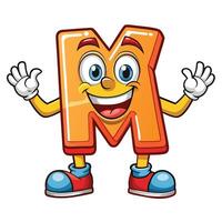 cartoon letter m character waving and smiling vector