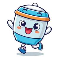a cartoon character of a coffee machine running vector