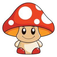 a cartoon mushroom with red eyes and a red hat vector