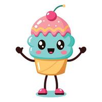 cute ice cream cone character illustration vector