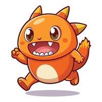 a cartoon orange monster running with its mouth open white background vector