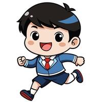 a cartoon boy in school uniform running white background vector
