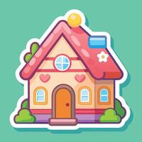 a cartoon house with a pink roof and a heart on the front vector