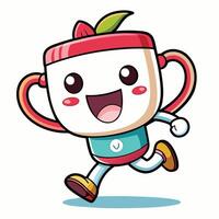 a cartoon cup character running with an apple vector