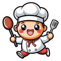 cartoon chef holding a spatula and a spatula on a white background vector