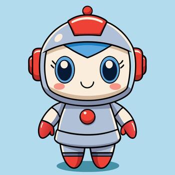 a cartoon robot with red eyes and a red helmet vector
