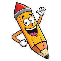 a cartoon pencil character waving and smiling vector