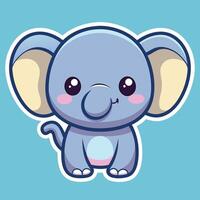 a cute elephant sticker with a blue background white background vector