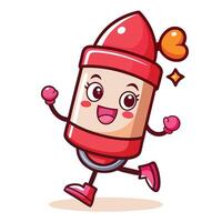 cartoon red pencil character running with a heart vector