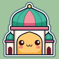 a cartoon mosque with a cute face white background vector