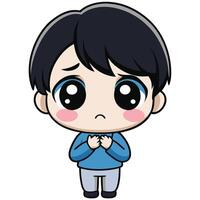 a cartoon boy with a sad face white background white background vector