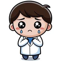 a cartoon doctor crying white background with his hands folded white background white background vector