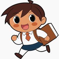cartoon boy running with a backpack, vector