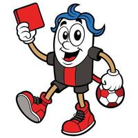 a cartoon soccer player holding a red card vector