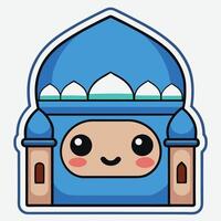a cartoon blue mosque with a smiling vector