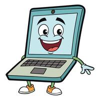 cartoon laptop character with happy face and arms vector