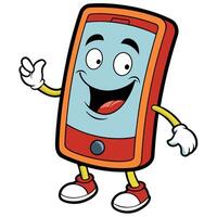 a cartoon mobile phone character waving and smiling illustration vector