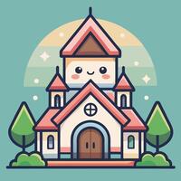 a cartoon church with a smiling face white background vector